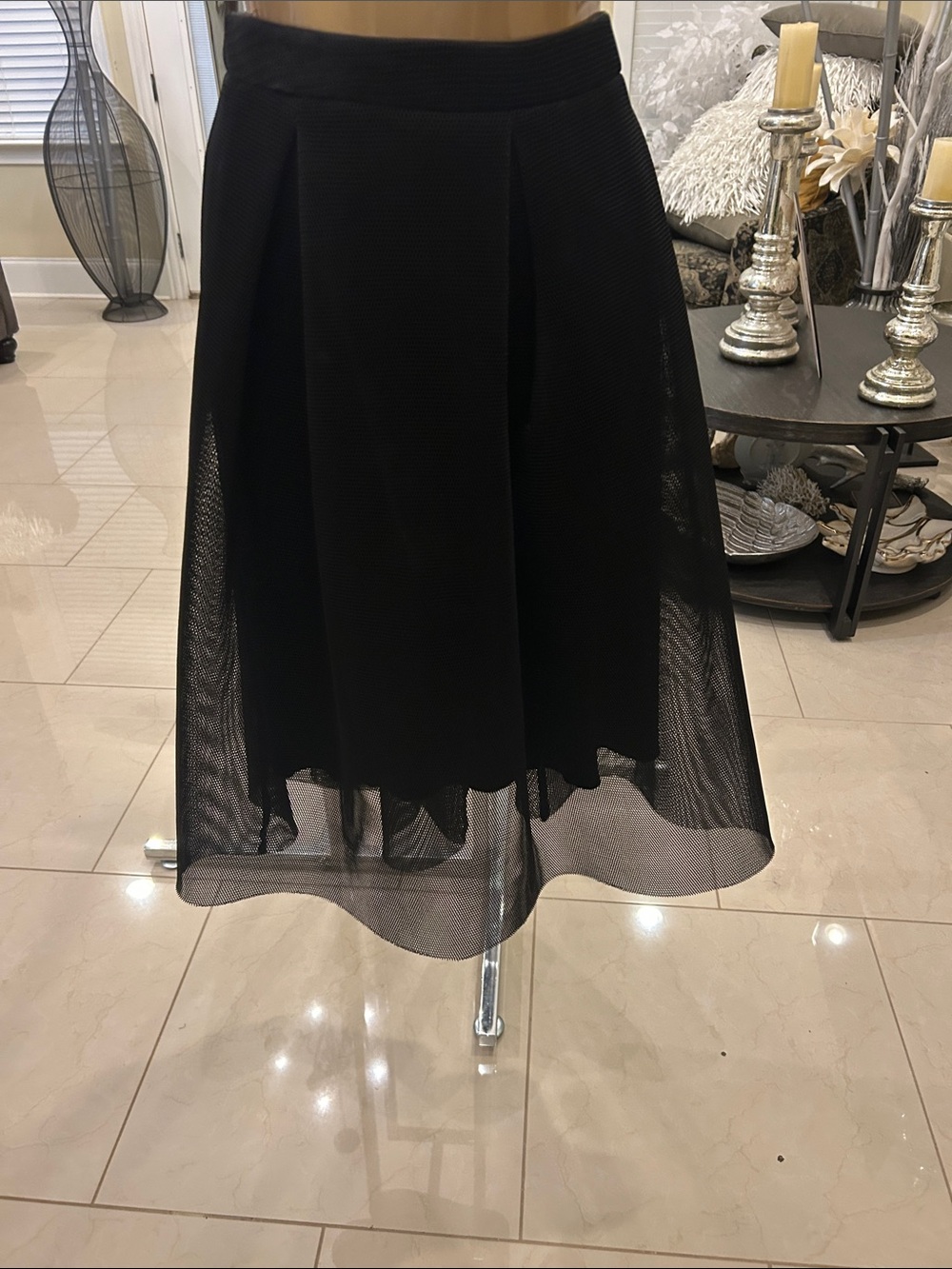 Charlotte Russe Black A-Line Mesh Overlay Midi Skirt